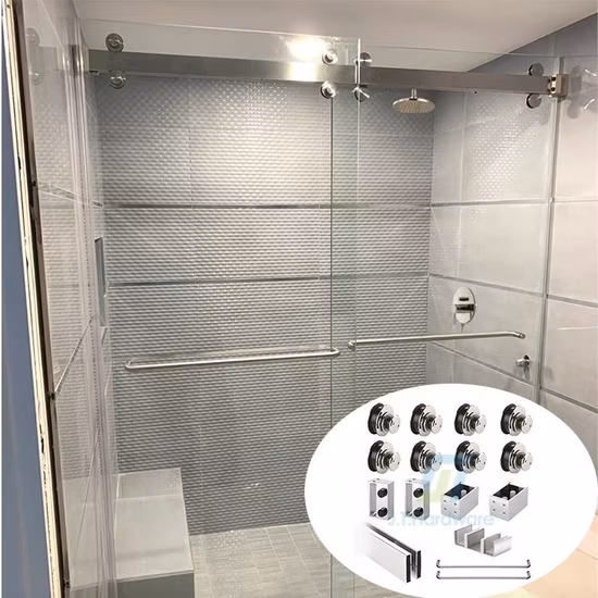 China Factory maßgeschneiderte Hardware Edelstahl Glasschiebetürsystem Badezimmer Glasbeschlag Duschtür Schiebebeschläge