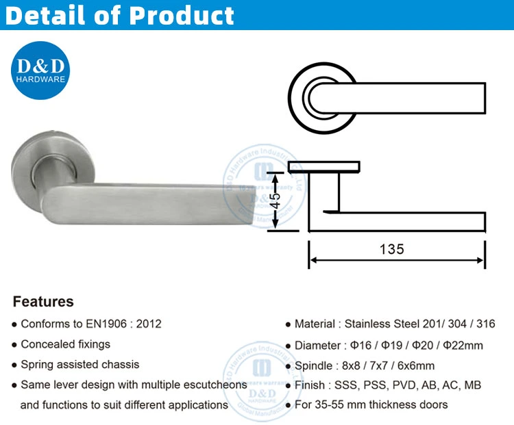 Hot Sale Door Accessories SS304 Handle Lever for Villa Apartment