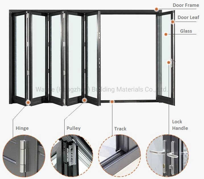 68/70/75/80/120 Series Slim Frame Aluminum Bi Fold Sliding Entrance Interior Exterior Door Thermal Break Glass Bi Folding Door Aluminium Balcony Glass Door