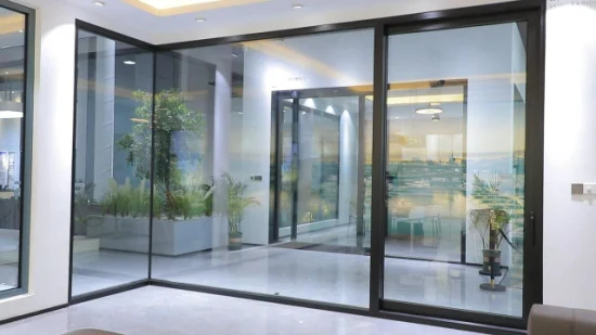 Neuestes Design Aluminium-Balkon-Terrassentüren mit schmalem Rahmen, doppelt verglaste Außen-/Innen-Aluminium-Glasschiebetür
