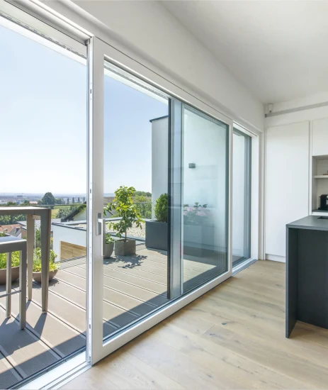 Doppelte Dreifachverglasung, Hebe-Schiebetür aus Aluminium, Aluminium-Glas-Eingangstür mit Sichtschutz, Wohnung, Außen-, Innen-, Terrassen-, Balkon-Bi-Faltfenster und -türen